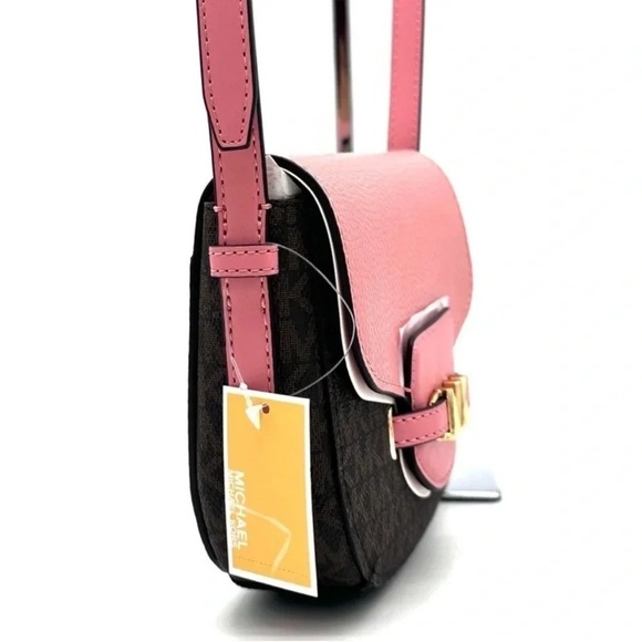 Michael Kors Small Reed Leather Saddle Crossbody Bag Brown/Pink (NWT) - Picture 5 of 12